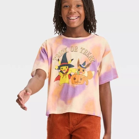 Girls Tie Dye Pokemon TRICK or TREAT Halloween T-Shirt Size XS S M L XL NWT - Picture 1 of 2